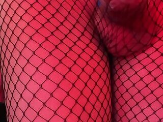 Ejaculation through net tights